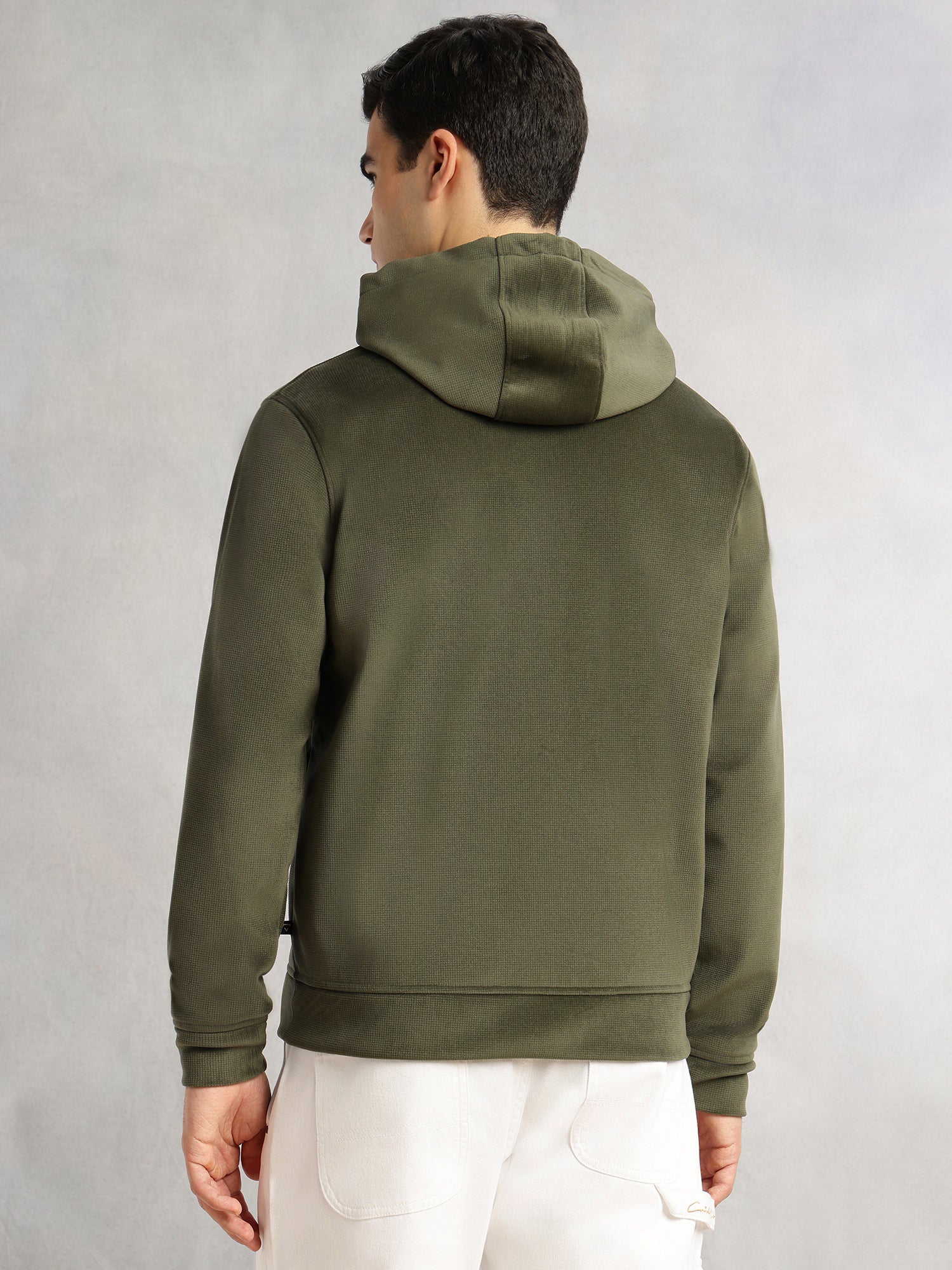 Thomas Scott Men Olive Regular Fit Long Sleeves Kangaroo Pocket Polyester Hoodie Sweatshirt