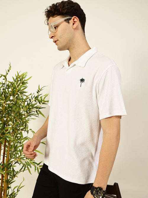 Thomas Scott Men White Relaxed Fit Short Sleeves Solid Polo Collar Knitted T-Shirt