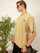 Thomas Scott Men Cream Oversized Short Sleeves Round Neck Solid Knitted T-shirt