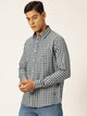 Thomas Scott Men Grey Slim Fit Long Sleeves Gingham Checks Spread Collar 100% Cotton Oxford Casual Shirt
