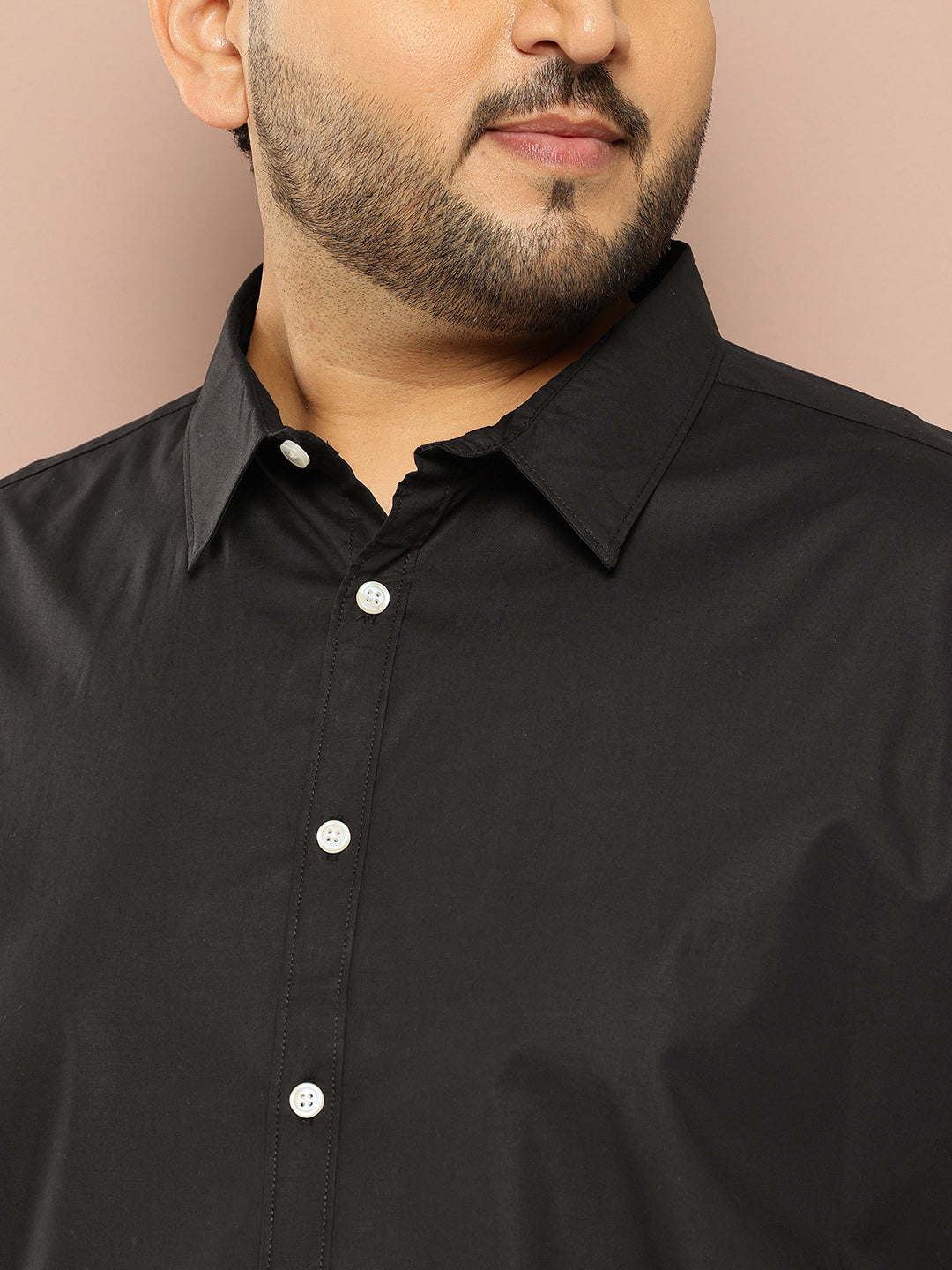 Thomas Scott Men Black Plus Size Regular Fit Long Sleeves Spread Collar Solid Casual Shirt