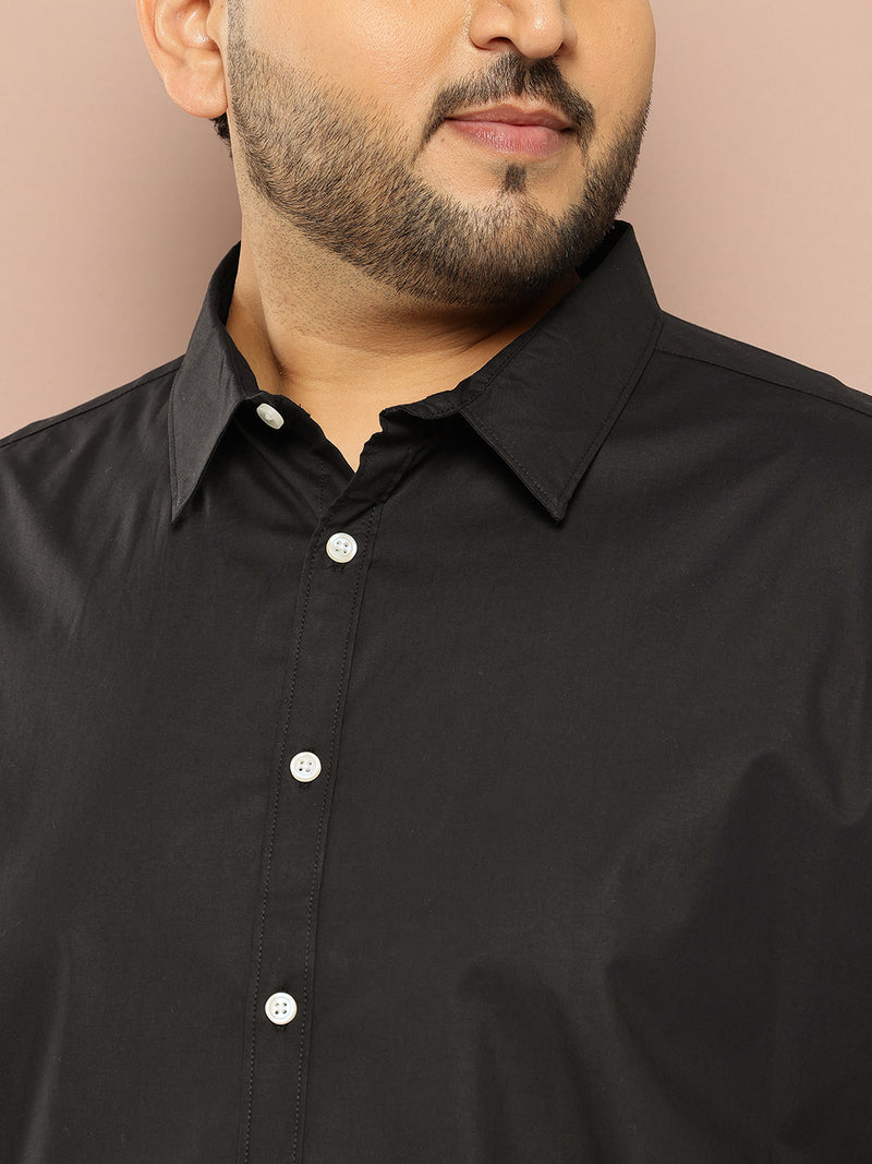 Thomas Scott Men Black Plus Size Regular Fit Long Sleeves Spread Collar Solid Casual Shirt