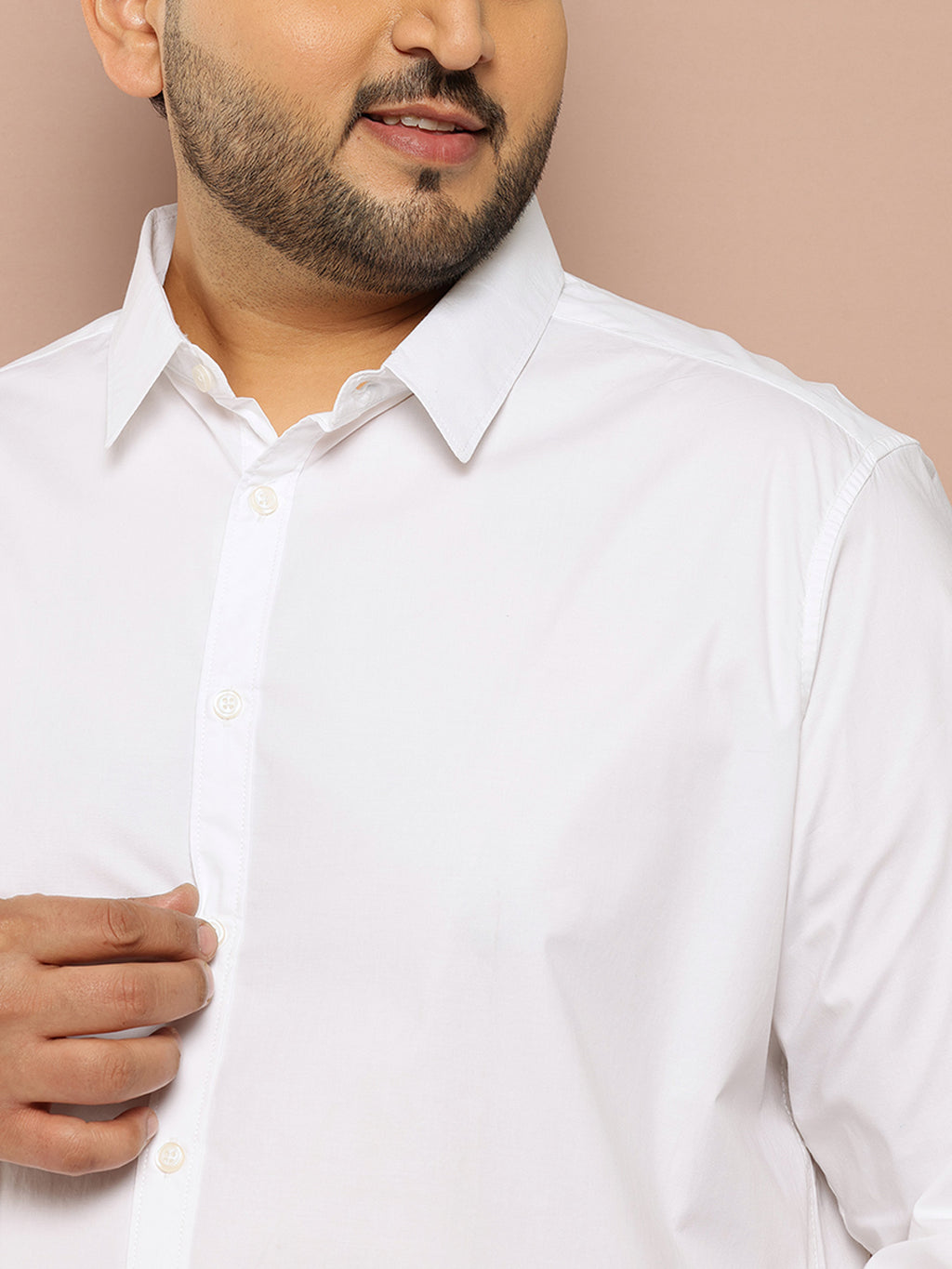 Thomas Scott Men White Plus Size Regular Fit Long Sleeves Spread Collar Solid Casual Shirt