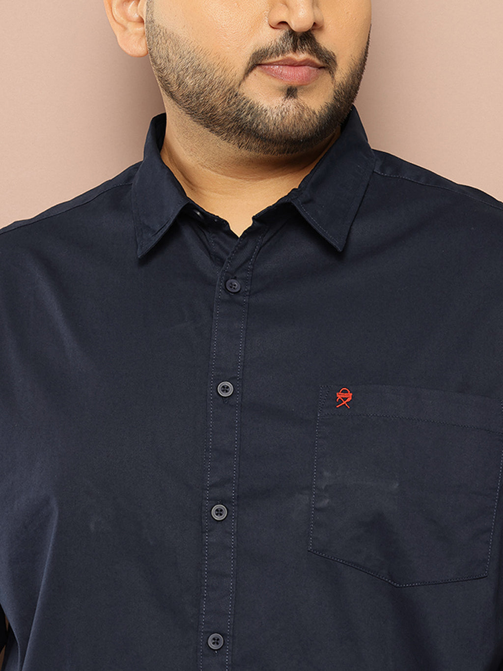 Thomas Scott Men Navy Plus Size Regular Fit Long Sleeves Spread Collar Solid 100% Cotton Casual Shirt