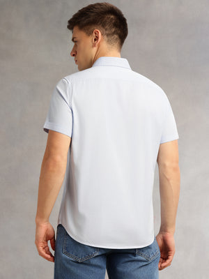 Thomas Scott Men Sky Blue Slim Fit Short Sleeves Spread Collar Solid Casual Shirt