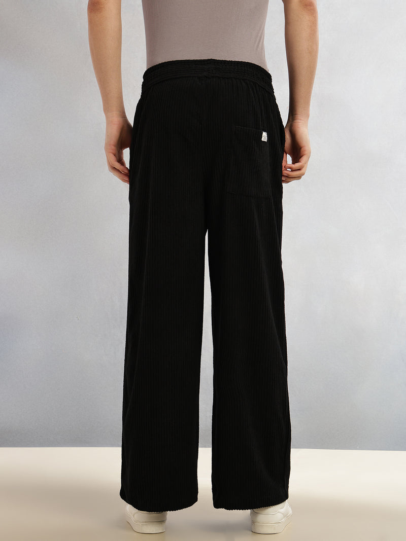 Thomas Scott Men Black Cricket Club Collection Regular Fit Textured Corduroy Trousers
