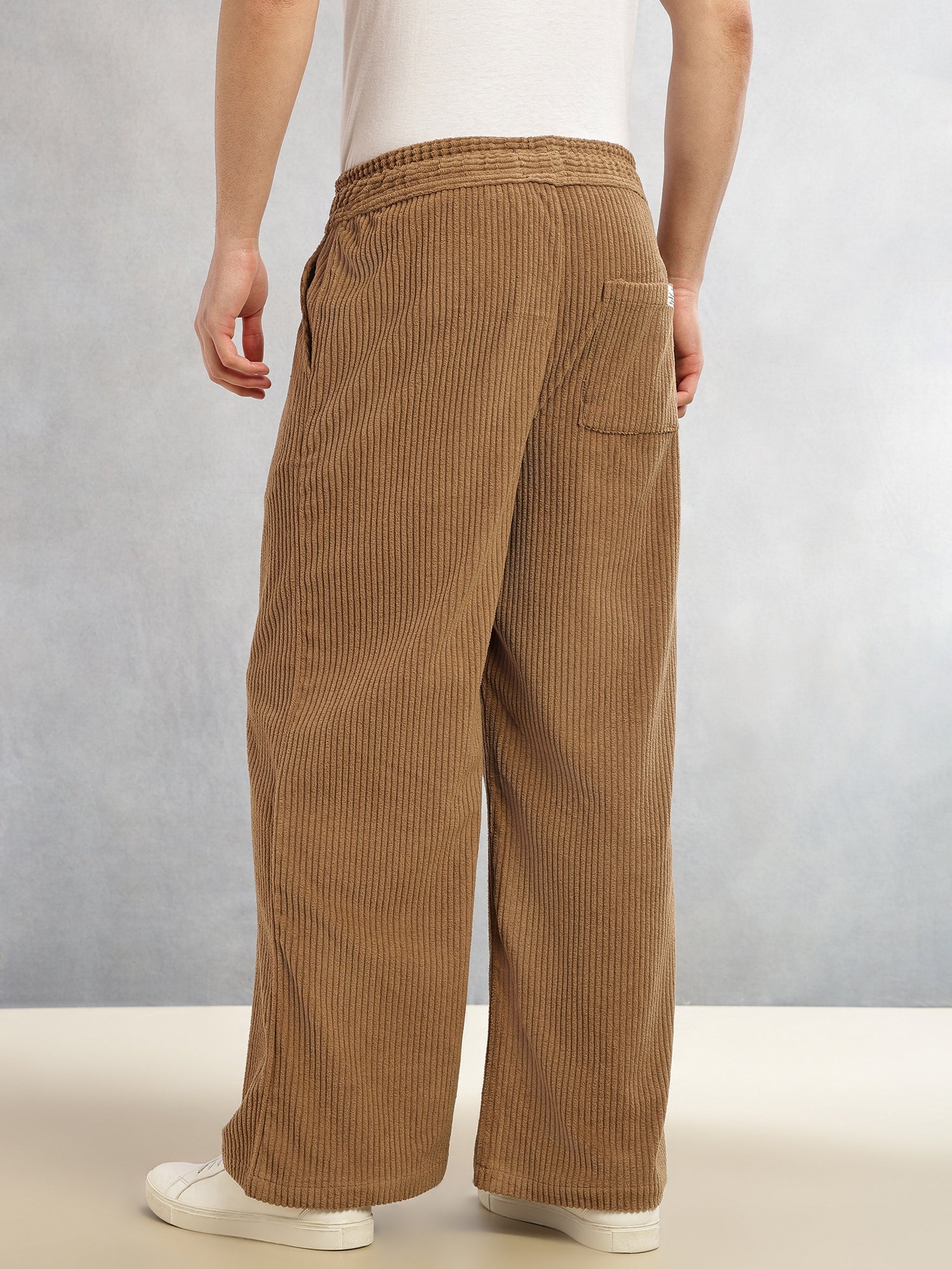 Thomas Scott Men Khaki Cricket Club Collection Regular Fit Textured Corduroy Trousers