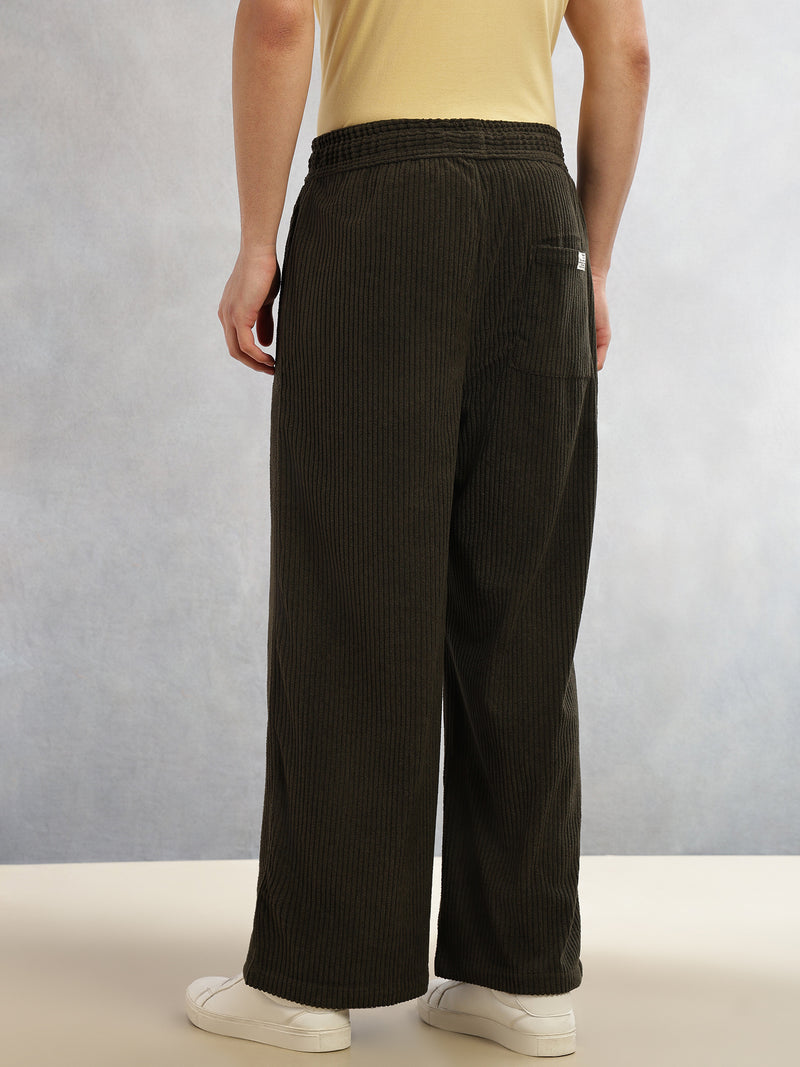 Thomas Scott Men Olive Cricket Club Collection Regular Fit Textured Corduroy Trousers