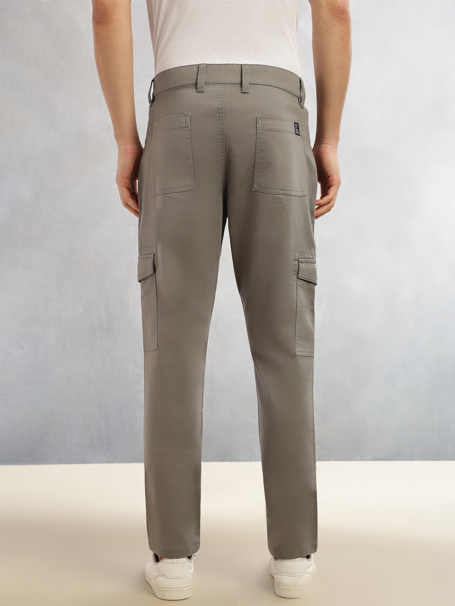 Thomas Scott Men Grey Cricket Club Collection Relaxed Fit Cotton Solid Woven Cargo Trouser