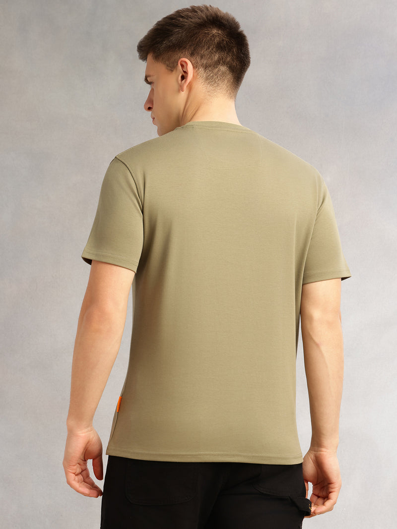 Thomas Scott Men Olive Cricket Club Collection Regular Fit Short Sleeves Round Neck Solid 100% Cotton Knitted Tshirt