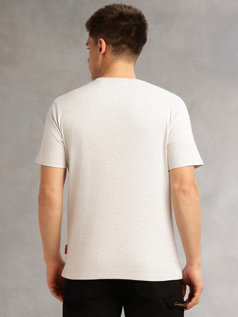 Thomas Scott Men Grey Cricket Club Collection Regular Fit Short Sleeves Round Neck Solid 100% Cotton Knitted Tshirt
