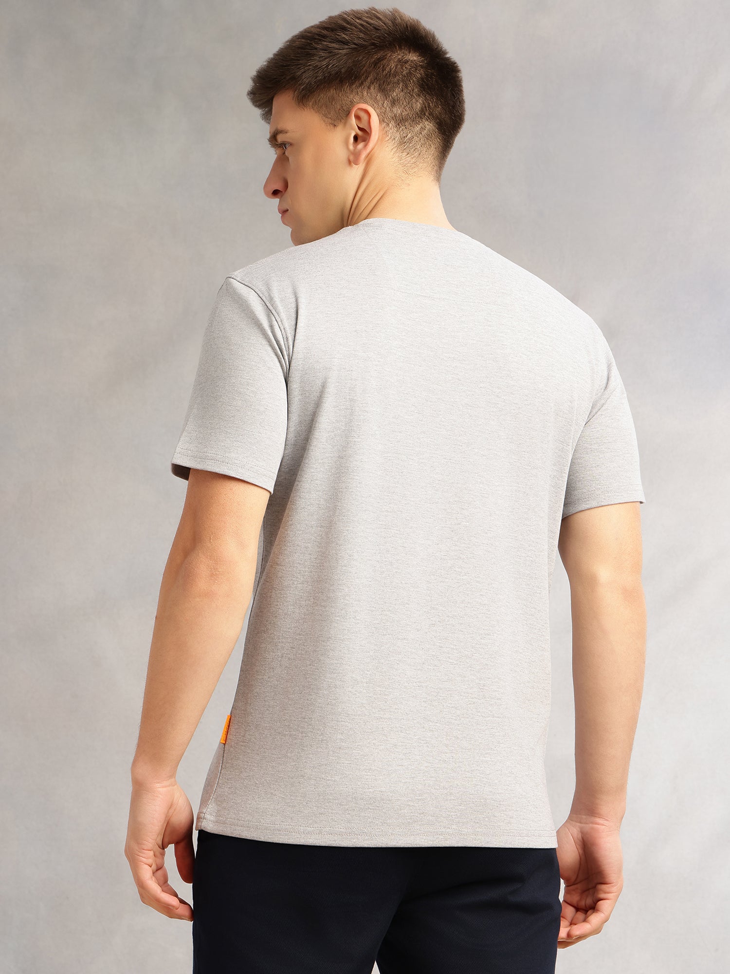 Thomas Scott Men Grey Melange Cricket Club Collection Regular Fit Short Sleeves Round Neck Solid 100% Cotton Knitted Tshirt