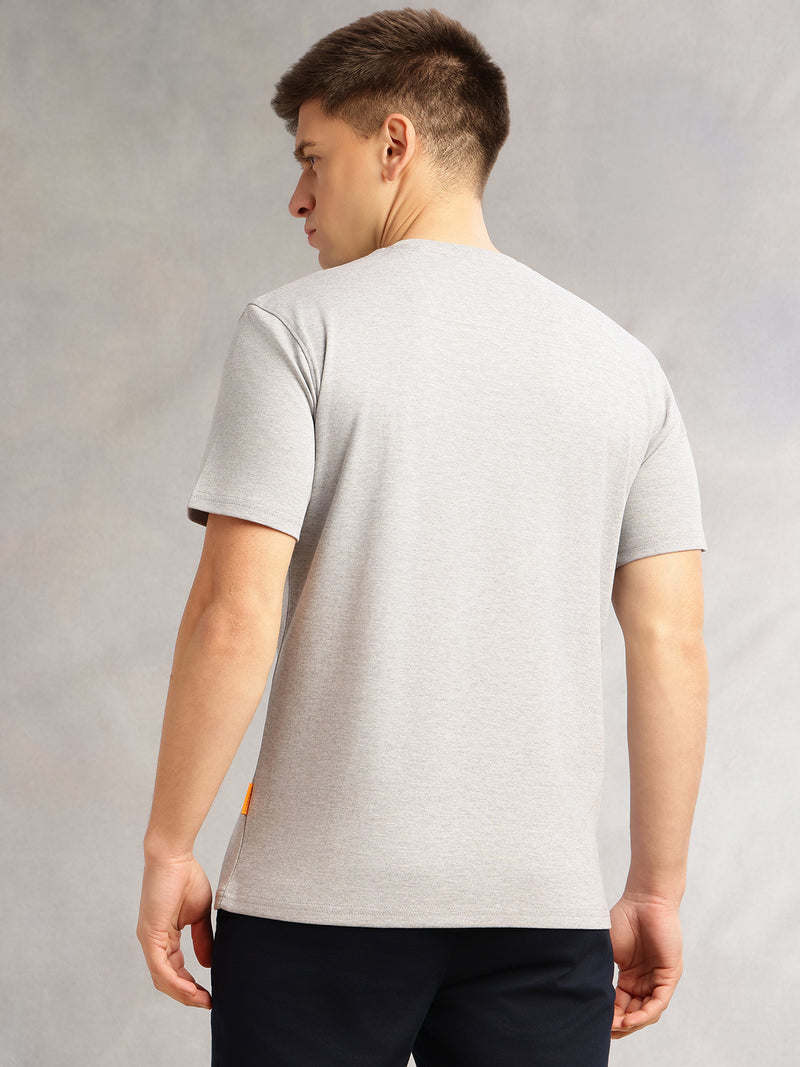 Thomas Scott Men Grey Melange Cricket Club Collection Regular Fit Short Sleeves Round Neck Solid 100% Cotton Knitted Tshirt