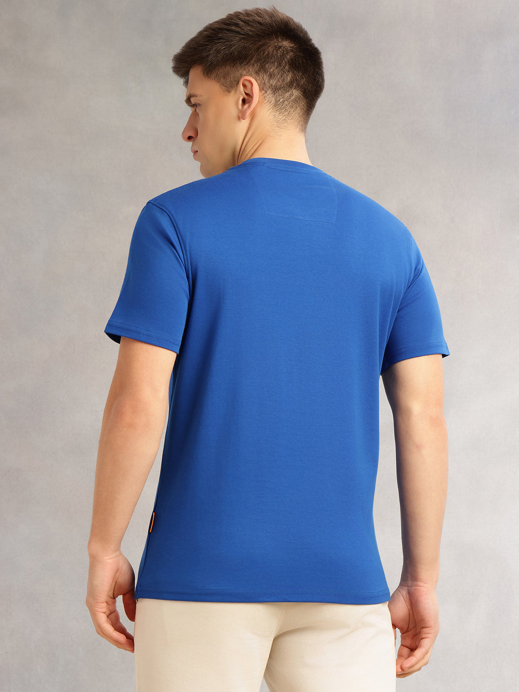 Thomas Scott Men Royal Blue Cricket Club Collection Regular Fit Short Sleeves Round Neck Solid 100% Cotton Knitted Tshirt
