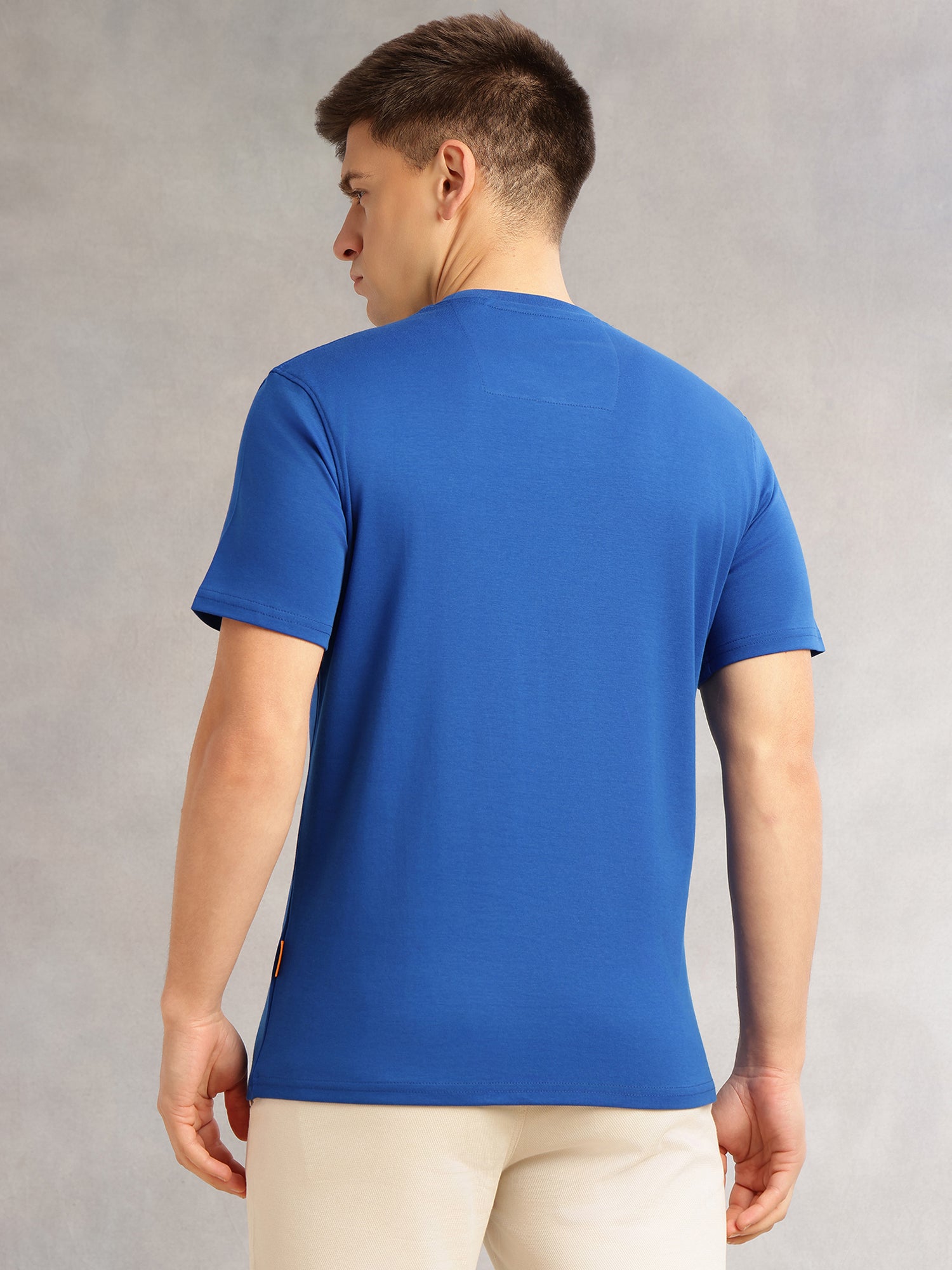 Thomas Scott Men Royal Blue Cricket Club Collection Regular Fit Short Sleeves Round Neck Solid 100% Cotton Knitted Tshirt