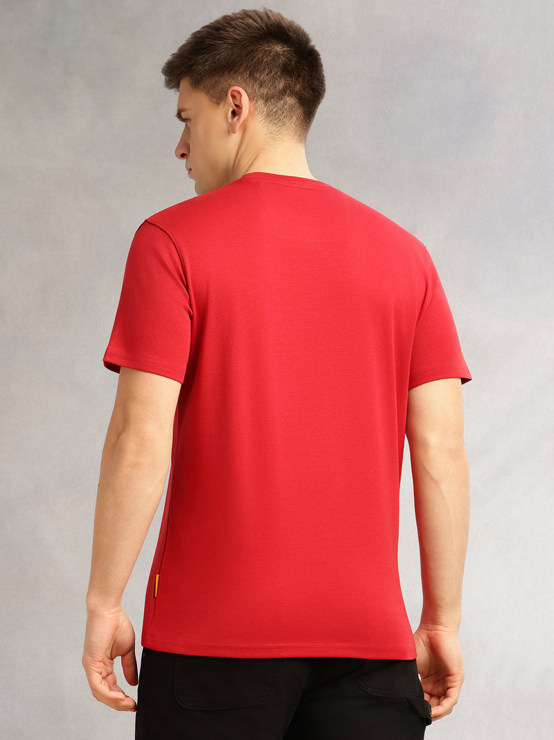 Thomas Scott Men Red Cricket Club Collection Regular Fit Short Sleeves Round Neck Solid 100% Cotton Knitted Tshirt