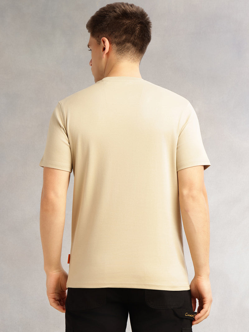 Thomas Scott Men Cream Cricket Club Collection Regular Fit Short Sleeves Round Neck Solid 100% Cotton Knitted Tshirt