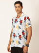 Thomas Scott Men Navy Blue Short Sleeves Slim Fit Spread Collar Floral Printed Viscose Rayon Casual Shirt