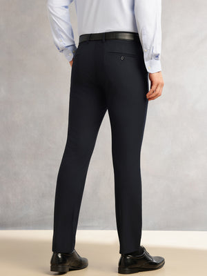 Thomas Scott Men Navy1 Slim Fit Mid-Rise Flexi-Waist 4-Way Stretch Solid Formal Performance Trouser