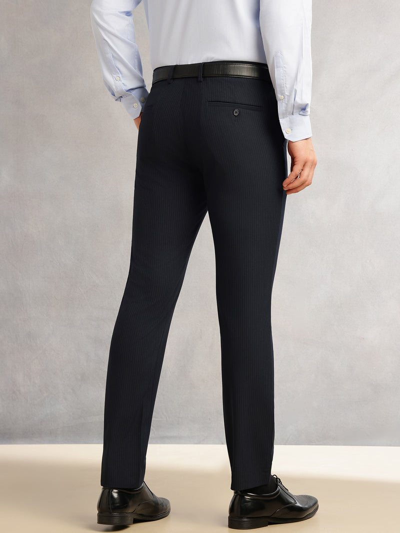 Thomas Scott Men Navy1 Slim Fit Mid-Rise Flexi-Waist 4-Way Stretch Solid Formal Performance Trouser