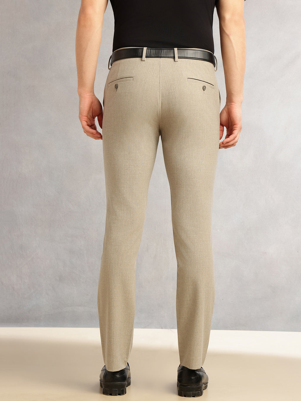 Thomas Scott Men Khaki Slim Fit Mid-Rise Flexi-Waist 4-Way Stretch Solid Formal Performance Trouser