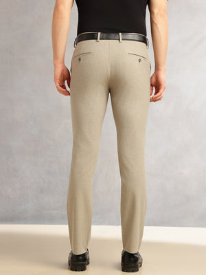 Thomas Scott Men Khaki Slim Fit Mid-Rise Flexi-Waist 4-Way Stretch Solid Formal Performance Trouser