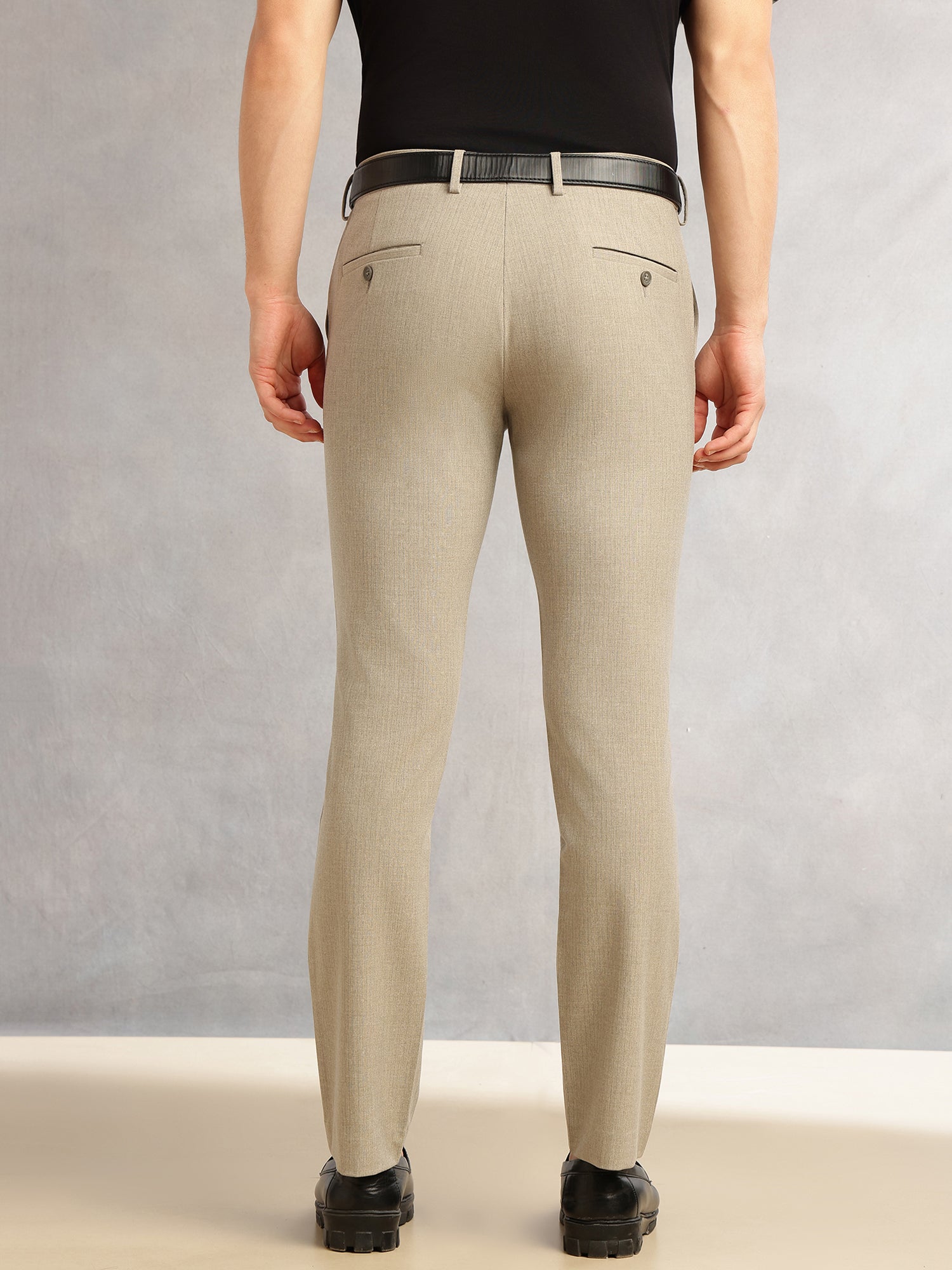 Thomas Scott Men Khaki Slim Fit Mid-Rise Flexi-Waist 4-Way Stretch Solid Formal Performance Trouser