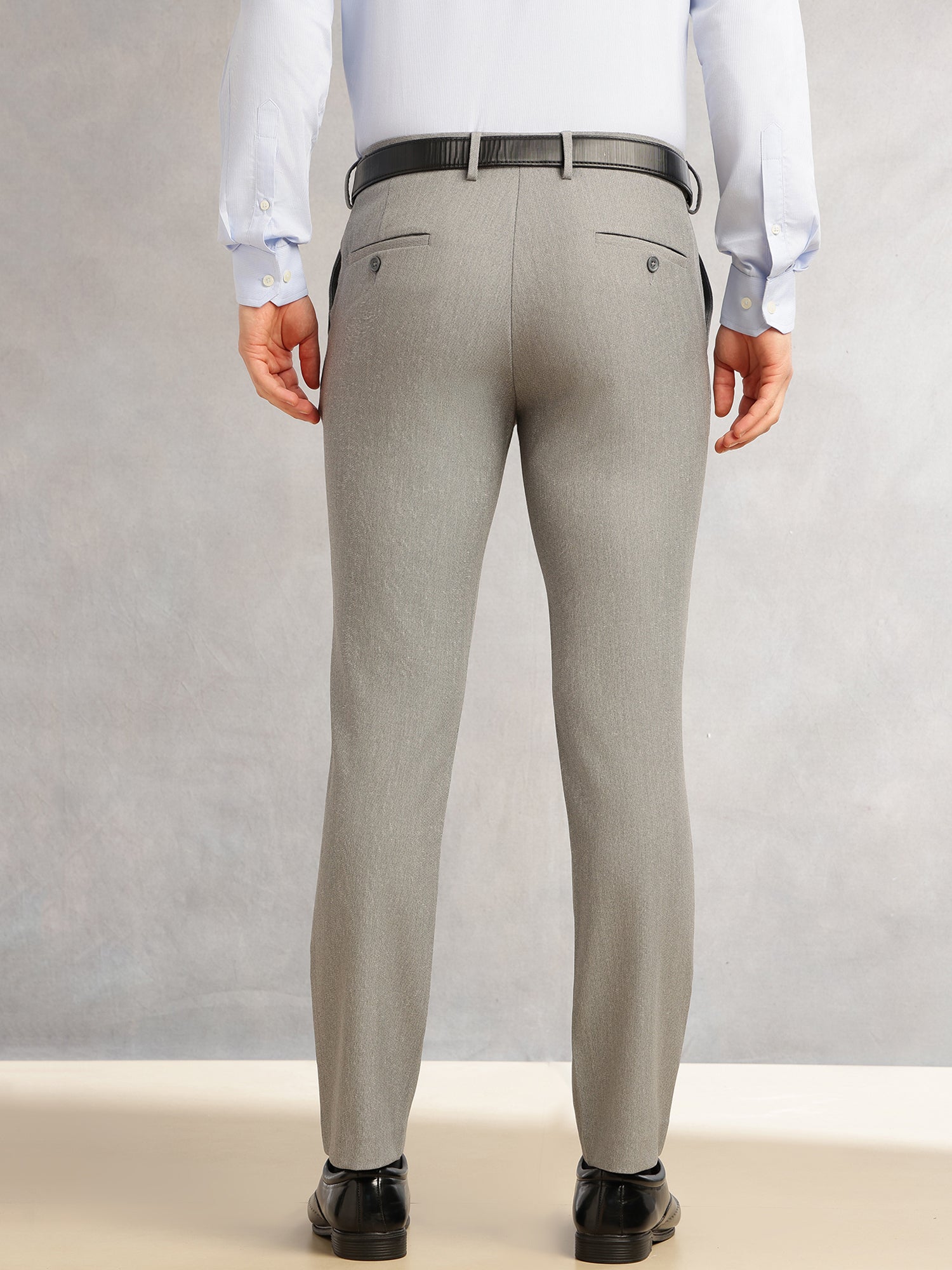 Thomas Scott Men Dark Grey Slim Fit Mid-Rise Flexi-Waist 4-Way Stretch Solid Formal Performance Trouser