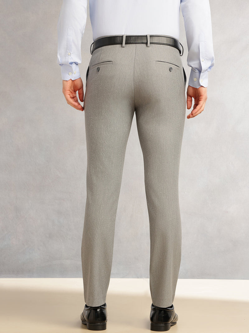 Thomas Scott Men Dark Grey Slim Fit Mid-Rise Flexi-Waist 4-Way Stretch Solid Formal Performance Trouser