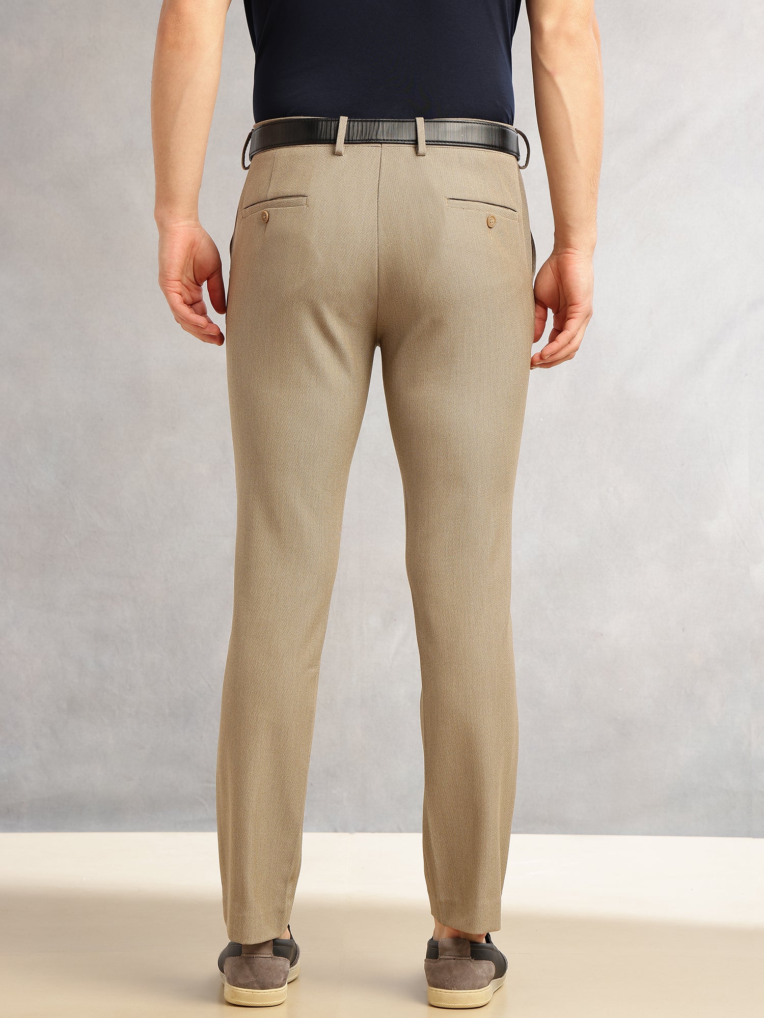Thomas Scott Men Dark Khaki Slim Fit Mid-Rise Flexi-Waist 4-Way Stretch Solid Formal Performance Trouser