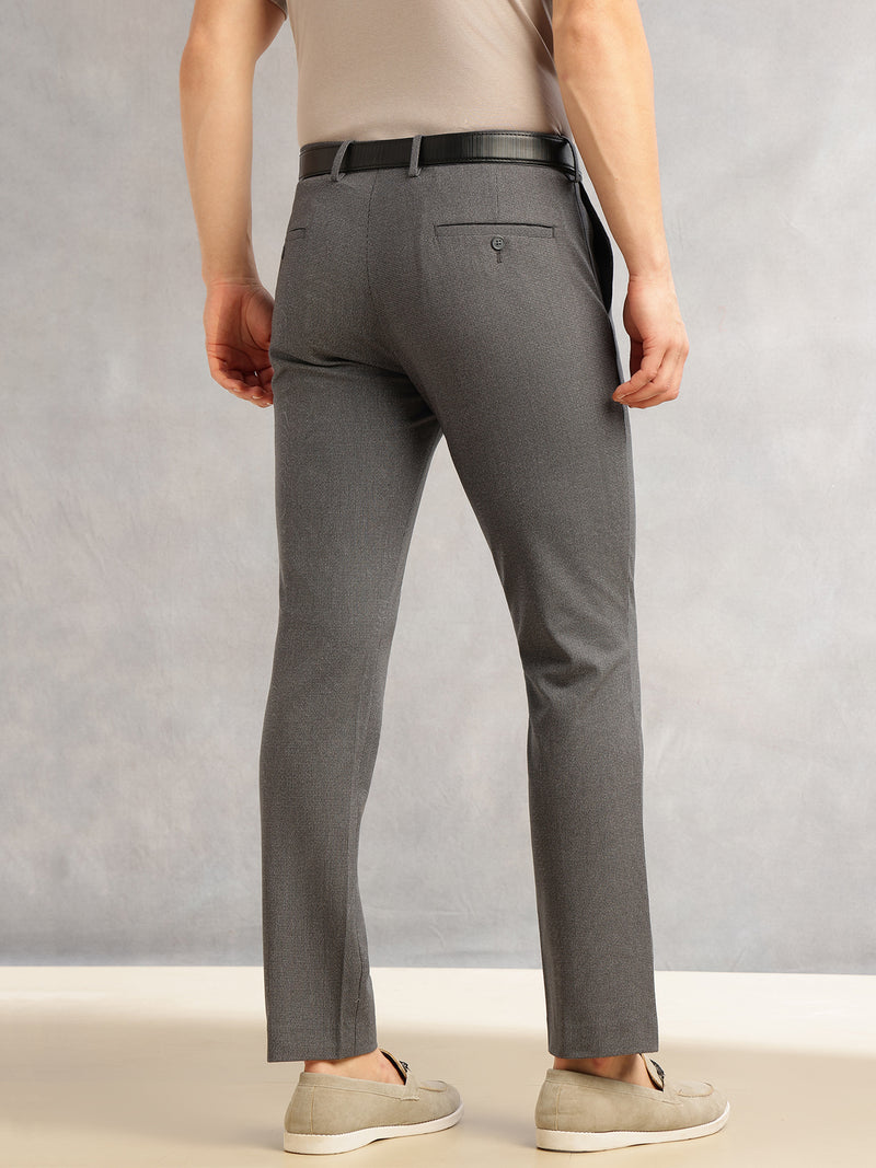 Thomas Scott Men Grey Slim Fit Mid-Rise Flexi-Waist 4-Way Stretch Solid Formal Performance Trouser
