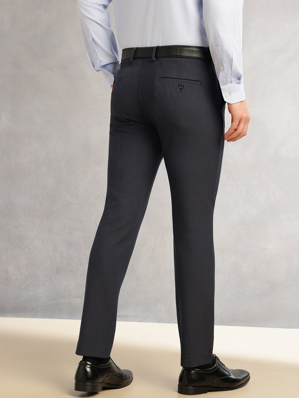 Thomas Scott Men Navy2 Slim Fit Mid-Rise Flexi-Waist 4-Way Stretch Solid Formal Performance Trouser