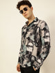 Green Slim Fit Long Sleeves Spread Collar Abstract Printed 100% Cotton Casual Shirt For Men