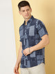 Thomas Scott Men Navy Blue Regular Fit Short Sleeves Spread Collar Abstract Printed Casual Shirt