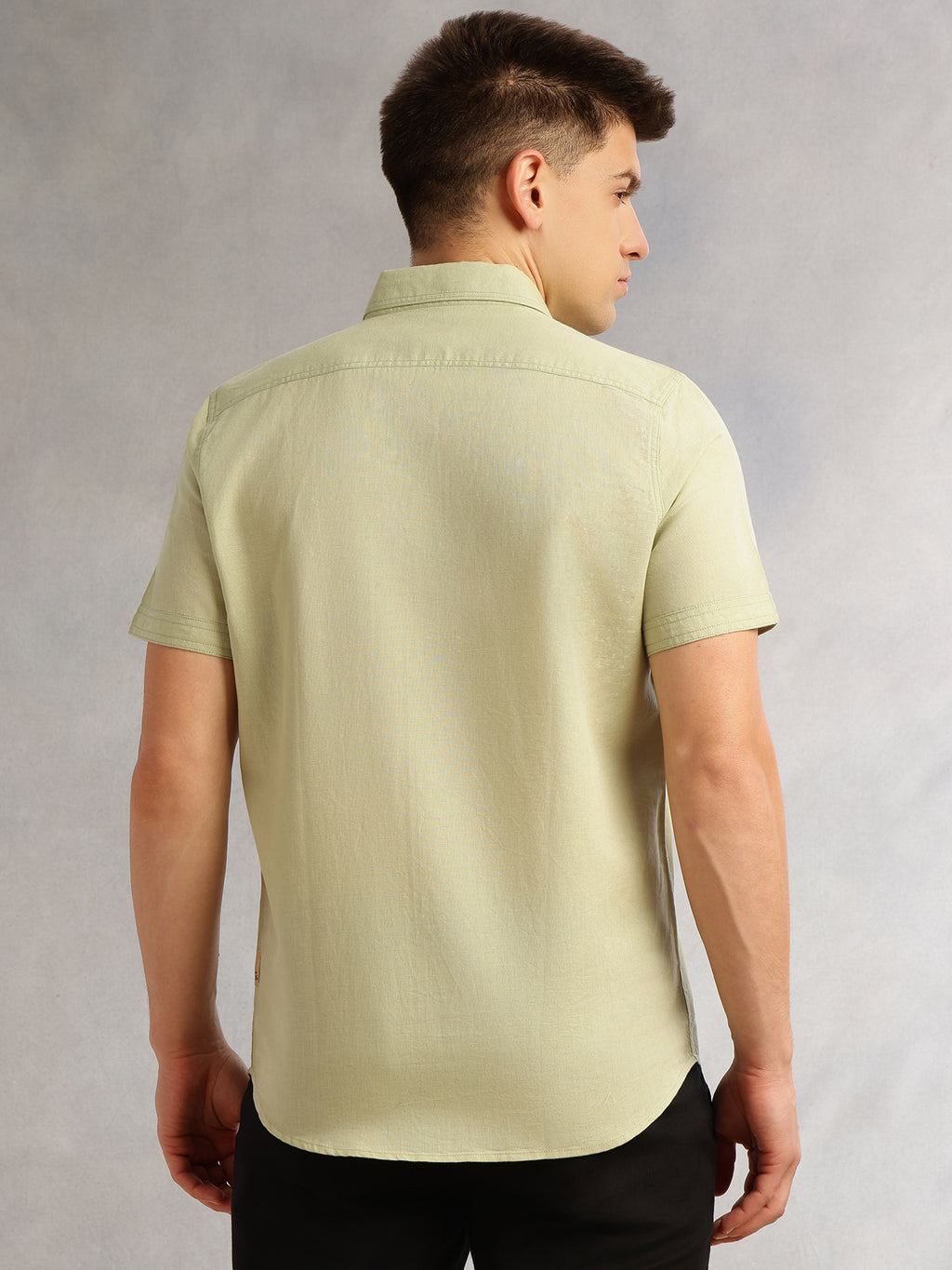 Thomas Scott Men Pista Short Sleeves Regular Fit Spread Collar Solid Cotton Linen Casual Shirt