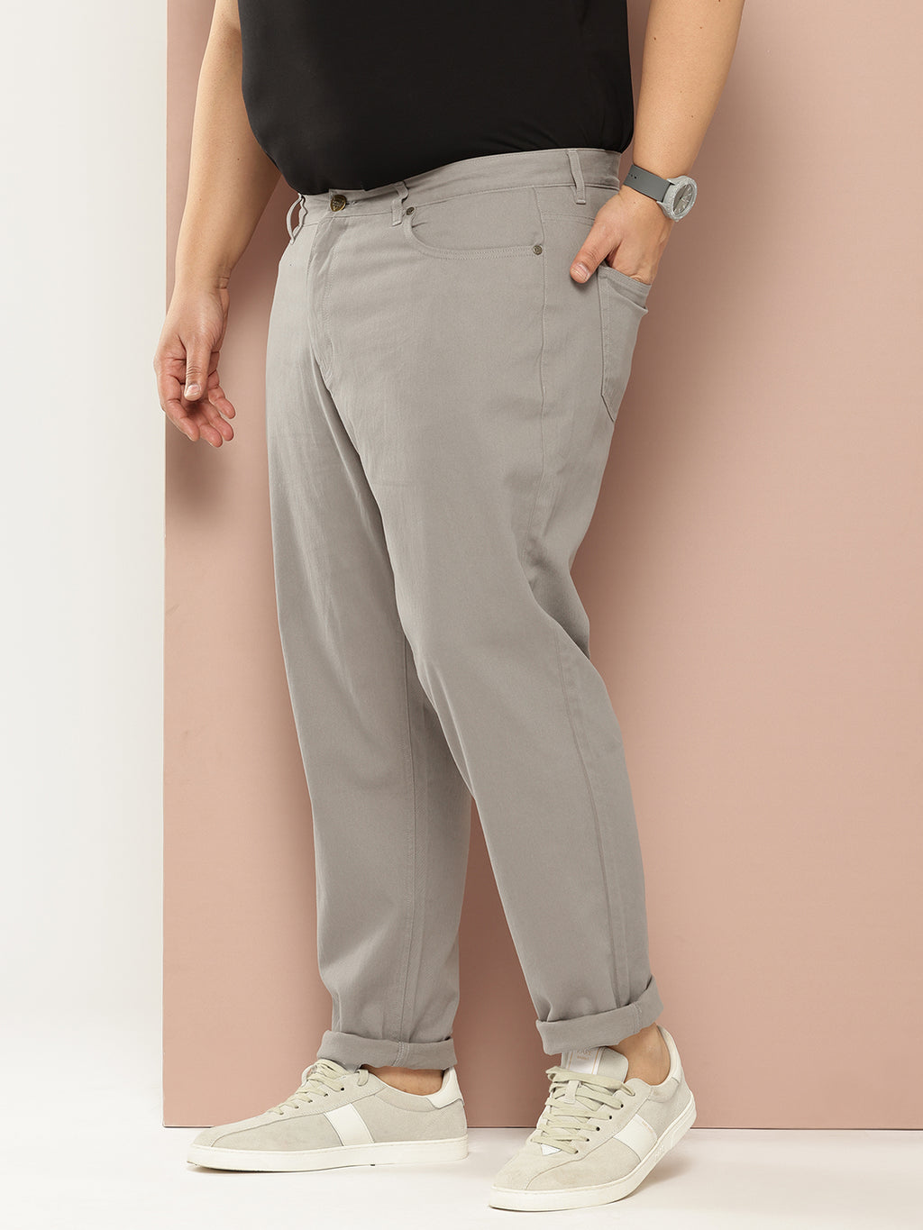 Thomas Scott Men Grey Plus Size Regular Fit Mid-Rise Woven Chinos Trouser