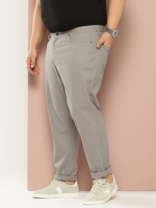 Thomas Scott Men Grey Plus Size Regular Fit Mid-Rise Woven Chinos Trouser