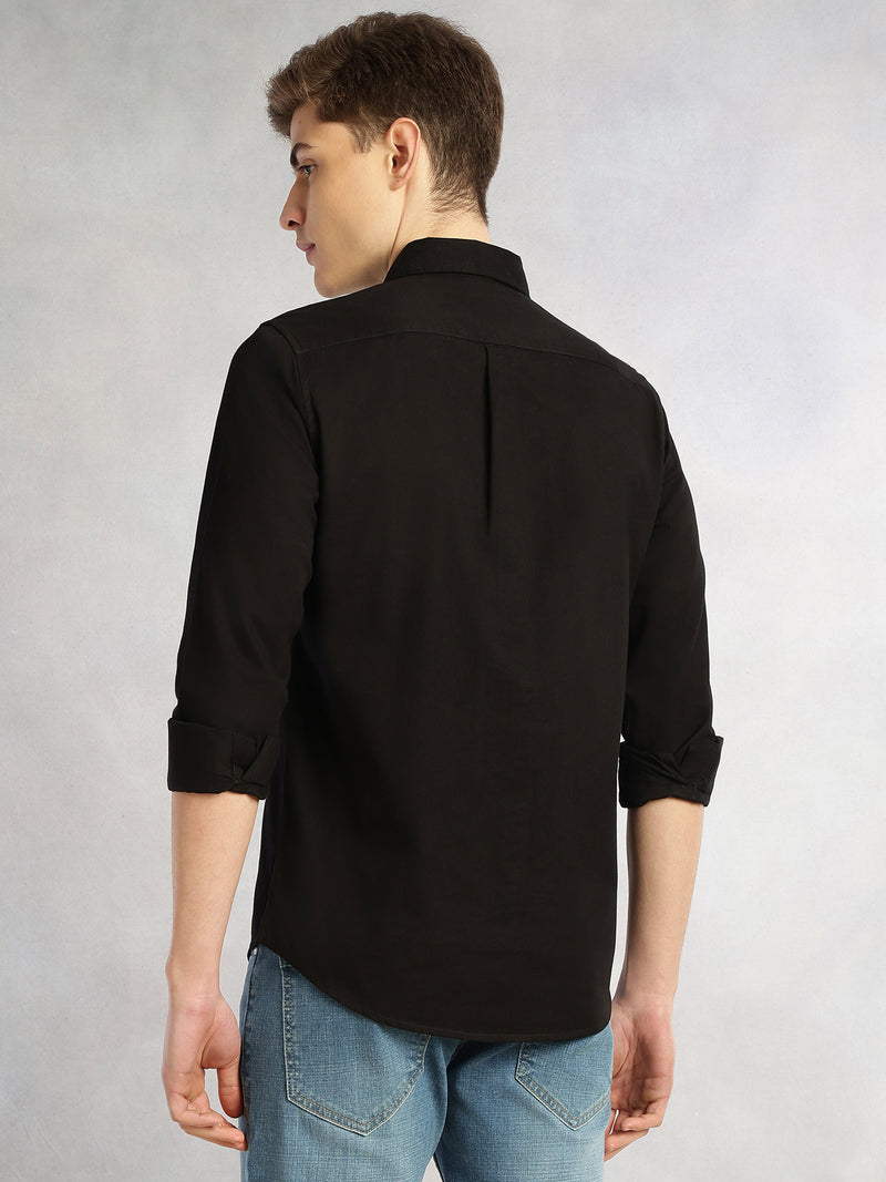 Thomas Scott Men Black Cricket Club Collection Long Sleeves Slim Fit Spread Collar 100% Cotton Twill Casual Shirt