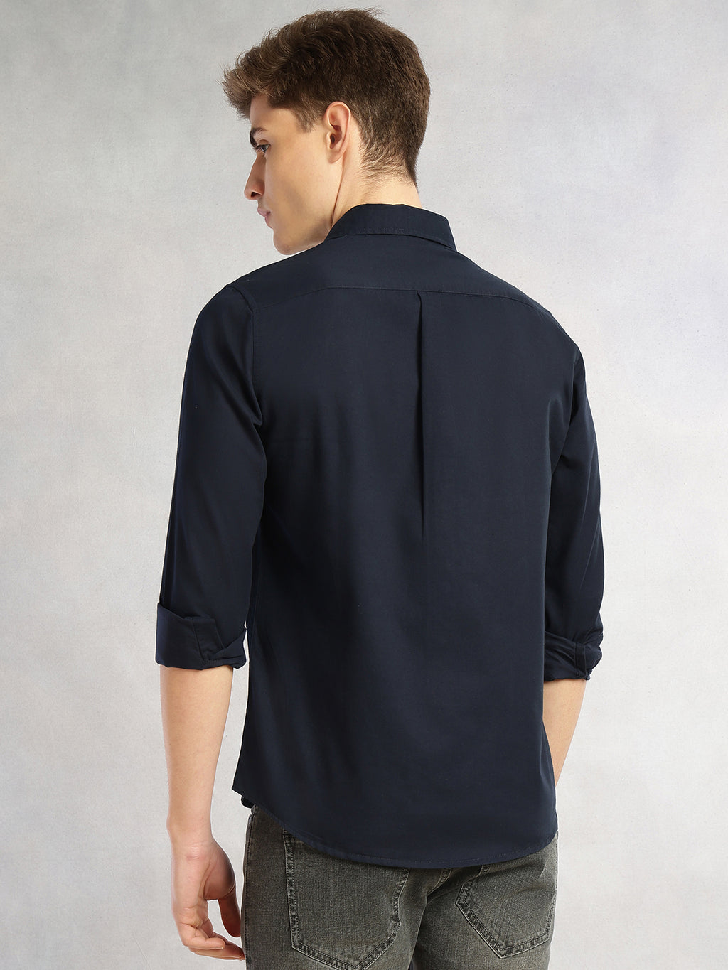 Thomas Scott Men Navy Cricket Club Collection Long Sleeves Slim Fit Spread Collar 100% Cotton Twill Casual Shirt