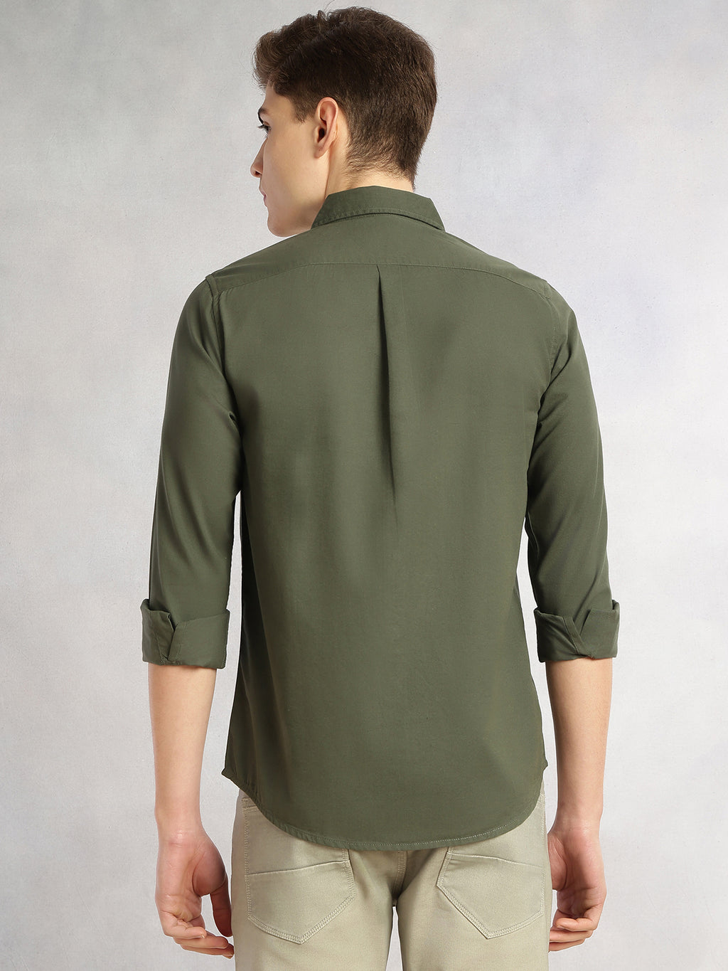 Thomas Scott Men Olive Cricket Club Collection Long Sleeves Slim Fit Spread Collar 100% Cotton Twill Casual Shirt