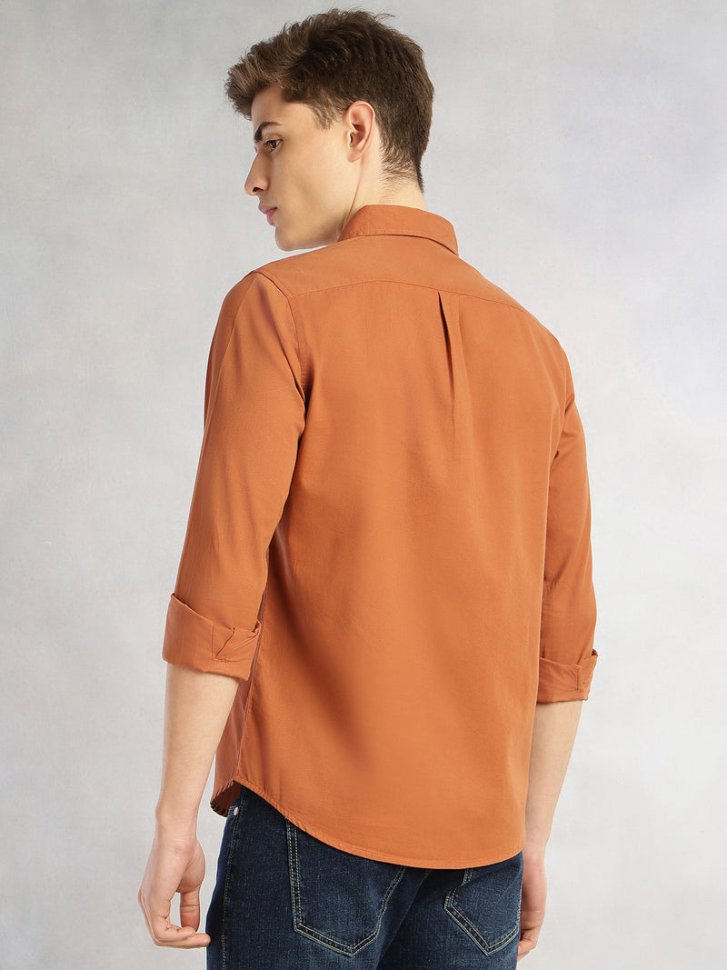 Thomas Scott Men Rust Cricket Club Collection Long Sleeves Slim Fit Spread Collar 100% Cotton Twill Casual Shirt