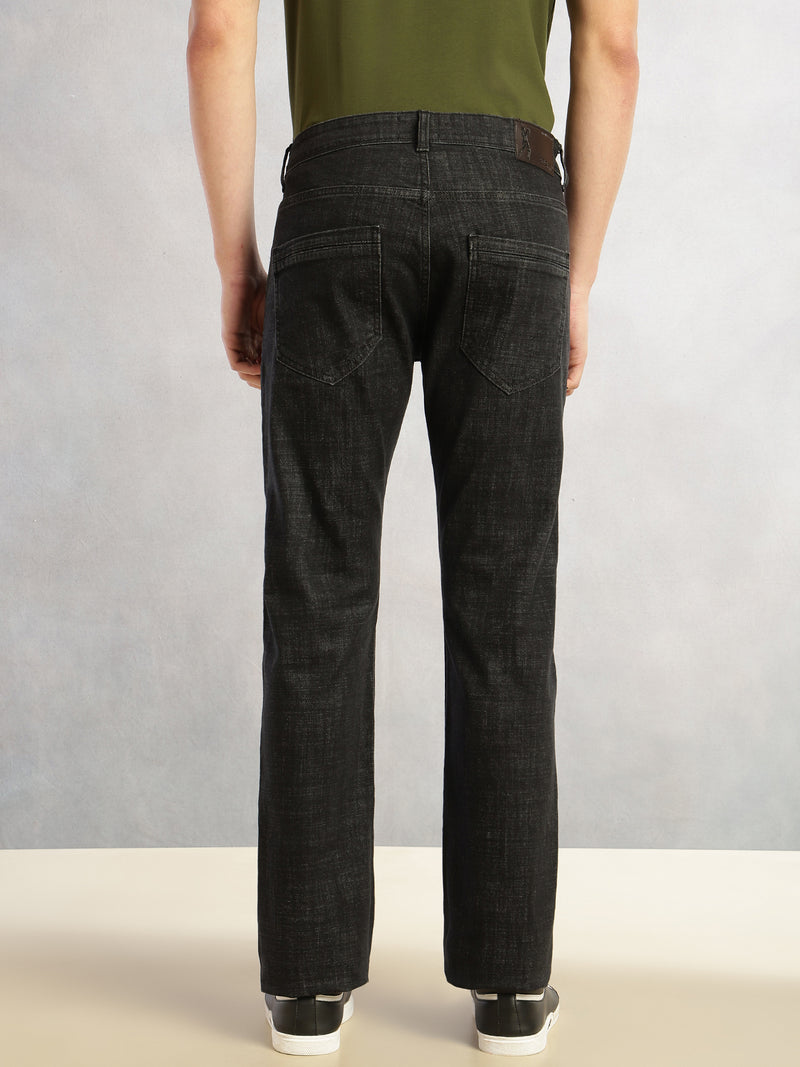 Thomas Scott Men Black Cricket Club Collection Straight Fit Mid-Rise No Faded 5 Pockets Stretchable Jeans