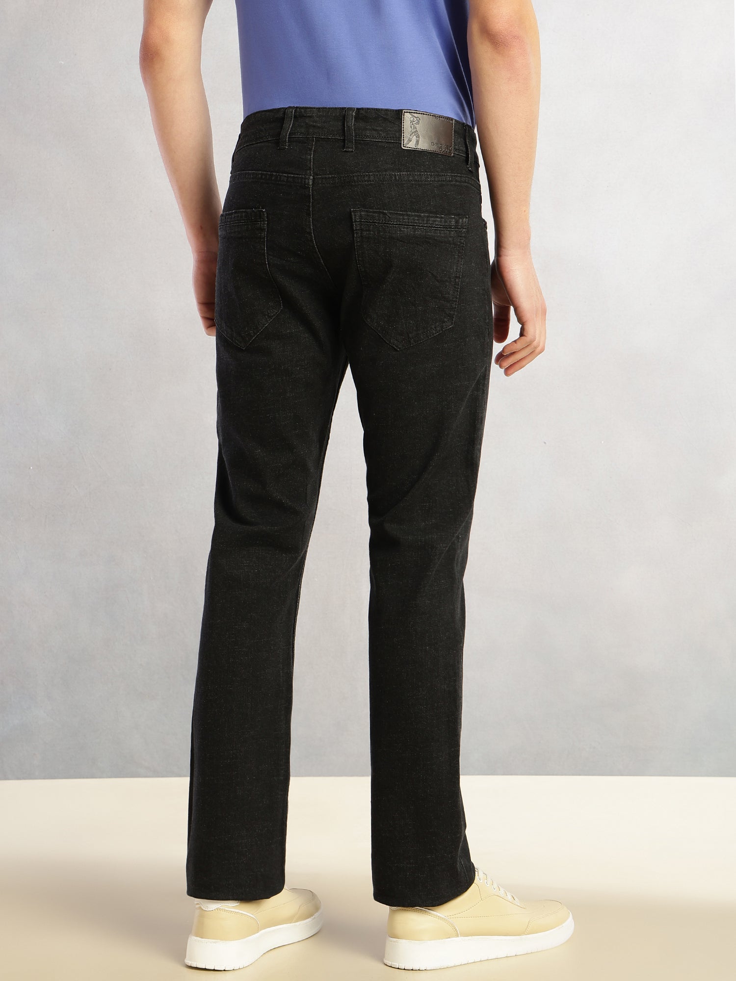 Thomas Scott Men Black Cricket Club Collection Mid-Rise No Faded Straight Fit 5 Pockets Stretchable Jeans