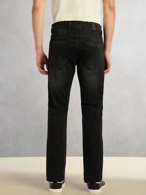 Thomas Scott Men Black Cricket Club Collection Straight Fit Mid-Rise Faded 5 Pockets Stretchable Jeans