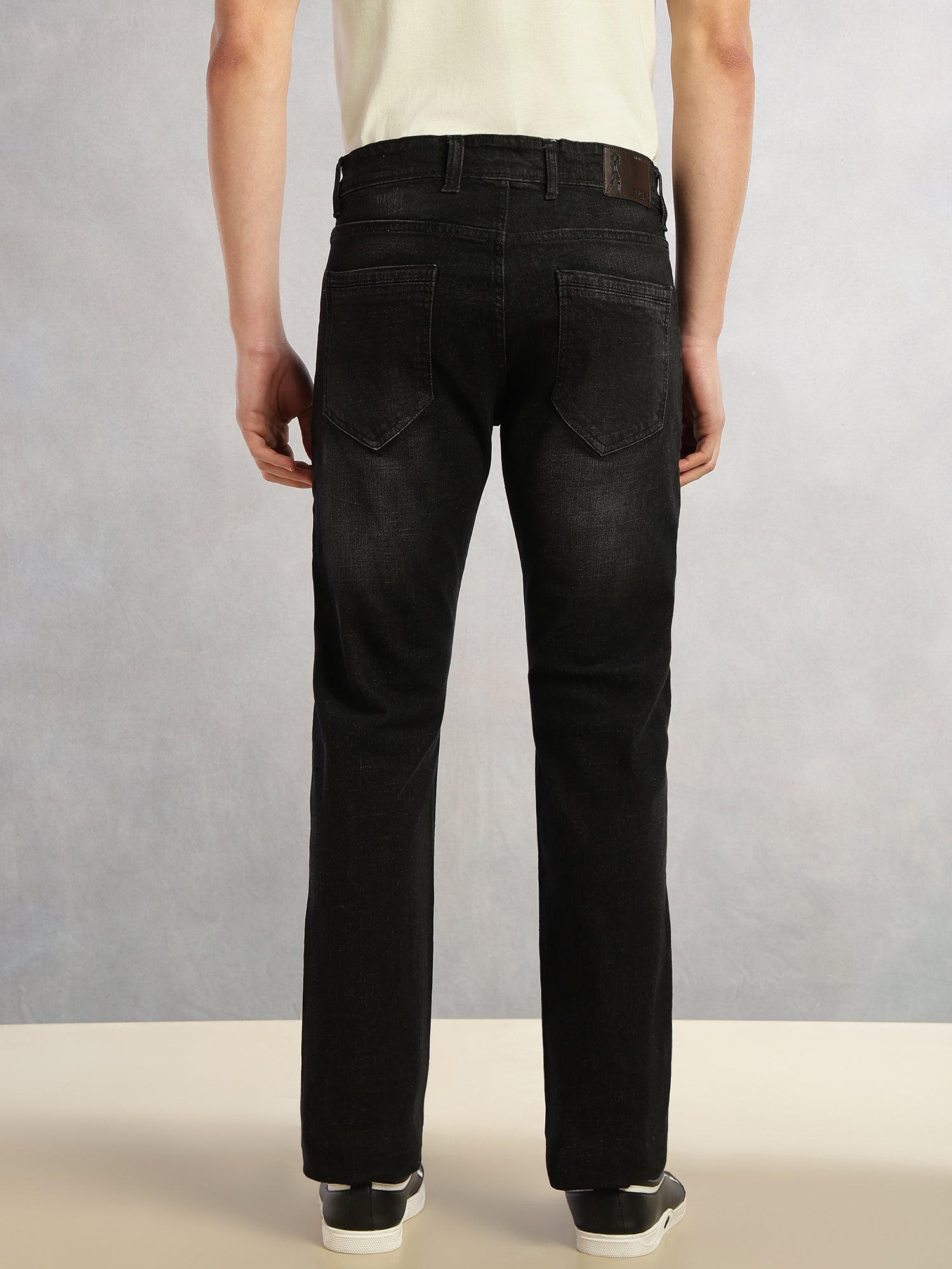 Thomas Scott Men Black Cricket Club Collection Straight Fit Mid-Rise Faded 5 Pockets Stretchable Jeans