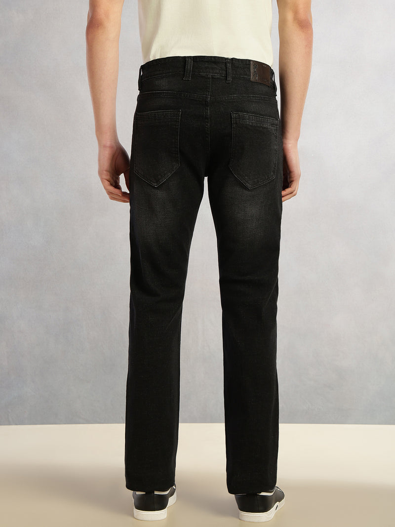 Thomas Scott Men Black Cricket Club Collection Straight Fit Mid-Rise Faded 5 Pockets Stretchable Jeans
