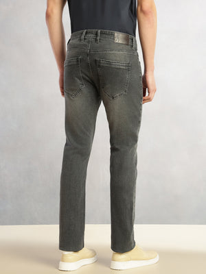 Grey Cricket Club Collection Straight Fit Mid-Rise Faded 5 Pockets Stretchable Jeans For Men