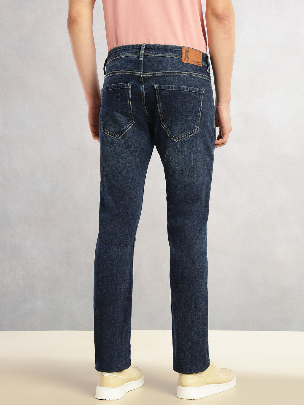 Thomas Scott Men Dark Blue Cricket Club Collection Straight Fit Mid-Rise Faded 5 Pockets Stretchable Jeans