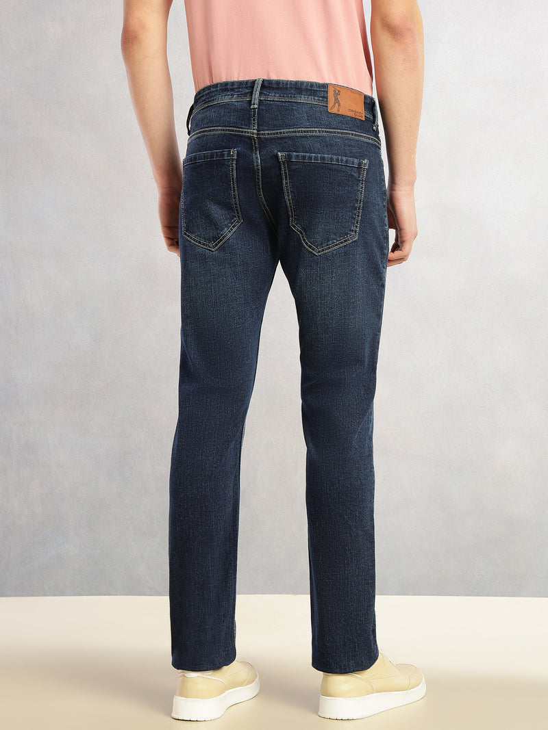 Thomas Scott Men Dark Blue Cricket Club Collection Straight Fit Mid-Rise Faded 5 Pockets Stretchable Jeans