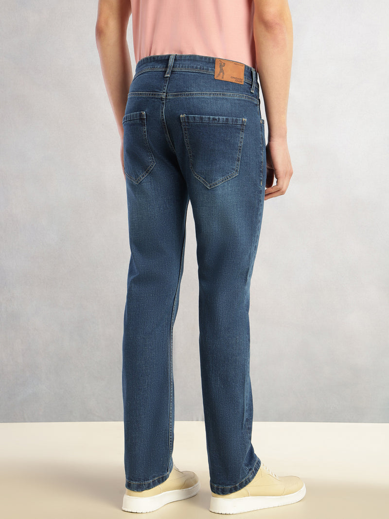 Thomas Scott Men Light Blue Cricket Club Collection Straight Fit Mid-Rise Faded 5 Pockets Stretchable Jeans